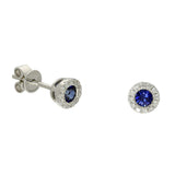 18ct White Gold 5mm Sapphire & Diamond Round Halo Stud Earrings