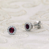 18ct White Gold 5mm Ruby & Diamond Round Halo Stud Earrings