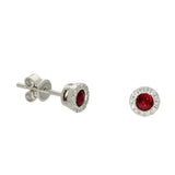 18ct White Gold 5mm Ruby & Diamond Round Halo Stud Earrings