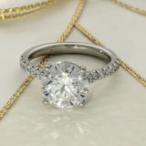 Platinum Laboratory-Grown 3ct Round Diamond Shoulders Solitaire Ring