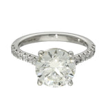 Platinum Laboratory-Grown 3ct Round Diamond Shoulders Solitaire Ring