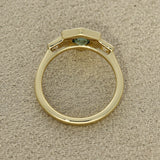 18ct Yellow Gold Green Sapphire Hexagonal Halo Ring with Trapeze Cut Diamond Shoulders
