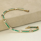 Pre-owned 14ct Yellow Gold Emerald and Diamond Line Bracelet