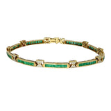 Pre-owned 14ct Yellow Gold Emerald and Diamond Line Bracelet