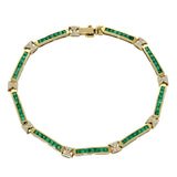 Pre-owned 14ct Yellow Gold Emerald and Diamond Line Bracelet