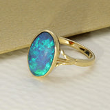 Pre-owned 14ct Yellow Gold Large Oval Opal Doublet Single Stone Ring