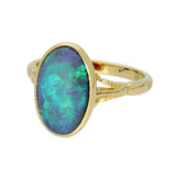 Pre-owned 14ct Yellow Gold Large Oval Opal Doublet Single Stone Ring
