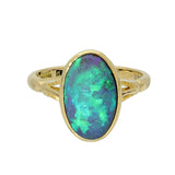 Pre-owned 14ct Yellow Gold Large Oval Opal Doublet Single Stone Ring