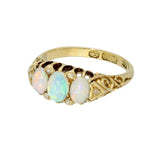 Vintage 18ct Yellow Gold Oval Opal 3 Stone Ring With Antique Diamonds
