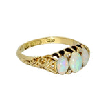 Vintage 18ct Yellow Gold Oval Opal 3 Stone Ring With Antique Diamonds