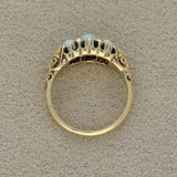 Vintage 18ct Yellow Gold Oval Opal 3 Stone Ring With Antique Diamonds