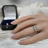 Vintage 18ct Yellow Gold Oval Opal 3 Stone Ring With Antique Diamonds
