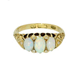 Vintage 18ct Yellow Gold Oval Opal 3 Stone Ring With Antique Diamonds