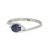 9ct White Gold East-West Set Oval Sapphire and Diamond 3 Stone Twist Ring