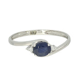 9ct White Gold East-West Set Oval Sapphire and Diamond 3 Stone Twist Ring