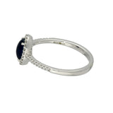 9ct White Gold Oval Cabochon Sapphire With Diamond Halo & Shoulders Ring