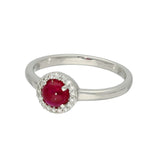 9ct White Gold Round Cabochon Ruby & Diamond Halo Ring