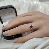 9ct White Gold Round Cabochon Ruby & Diamond Halo Ring