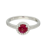 9ct White Gold Round Cabochon Ruby & Diamond Halo Ring