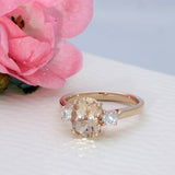 9ct Rose Gold 1.63ct Oval Morganite & Diamond Trilogy Ring