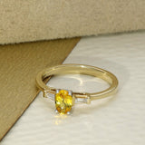 9ct Yellow Gold Oval Yellow Sapphire with Baguette Diamonds Shoulders Ring