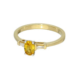 9ct Yellow Gold Oval Yellow Sapphire with Baguette Diamonds Shoulders Ring