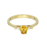 9ct Yellow Gold Oval Yellow Sapphire with Baguette Diamonds Shoulders Ring