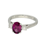 9ct White Gold 1.87ct Oval Purple Garnet & Diamond Trilogy Ring