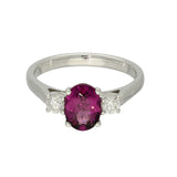 9ct White Gold 1.87ct Oval Purple Garnet & Diamond Trilogy Ring