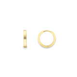 9ct Yellow Gold Small Square Edge Tube Huggie Earrings 10mm
