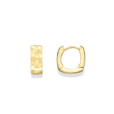 9ct Yellow Gold Hammered Effect Small Square Huggie Hoop Earrings
