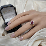 9ct Yellow Gold 1.13ct Oval Ruby & 0.25t Diamond Halo Cluster Ring