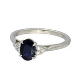 9ct White Gold 0.91cts Oval Cut Sapphire With Diamond Trefoil Shoulders Ring