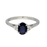 9ct White Gold 0.91cts Oval Cut Sapphire With Diamond Trefoil Shoulders Ring