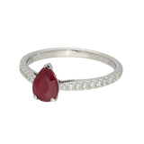 9ct White Gold 0.65ct Pear Cut Ruby With Diamond Set Shoulders