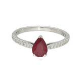 9ct White Gold 0.65ct Pear Cut Ruby With Diamond Set Shoulders