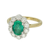 9ct Yellow Gold 1.24ct Oval Emerald & 0.80ct Diamond Halo Cluster Ring