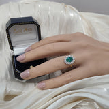 9ct Yellow Gold 1.24ct Oval Emerald & 0.80ct Diamond Halo Cluster Ring