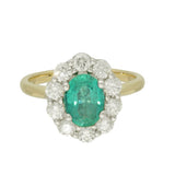 9ct Yellow Gold 1.24ct Oval Emerald & 0.80ct Diamond Halo Cluster Ring
