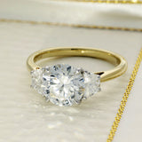 9ct Yellow Gold Laboratory-Grown Diamond 2ct Round Brilliant with Half Moon Cuts Trilogy Ring