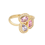 18ct Yellow Gold Pink and Lilac mixed-cut Sapphire and Diamond Halo Ring