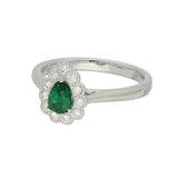 Platinum Pear Cut Emerald & Diamond Teardrop Halo Ring