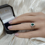 Platinum Pear Cut Emerald & Diamond Teardrop Halo Ring