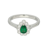 Platinum Pear Cut Emerald & Diamond Teardrop Halo Ring