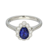 Platinum Pear Cut Sapphire & Diamond Teardrop Halo Ring