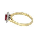 18ct Yellow Gold Pear Cut Ruby & Diamond Teardrop Milgrain Halo Ring