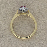 18ct Yellow Gold Pear Cut Ruby & Diamond Teardrop Milgrain Halo Ring