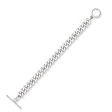 Silver 7" Hollow Concave Curb Bracelet with T-Bar Clasp
