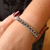 Silver 7" Hollow Concave Curb Bracelet with T-Bar Clasp