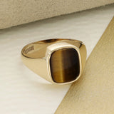 Vintage 9ct Yellow Gold Tigers Eye Signet Ring 1973